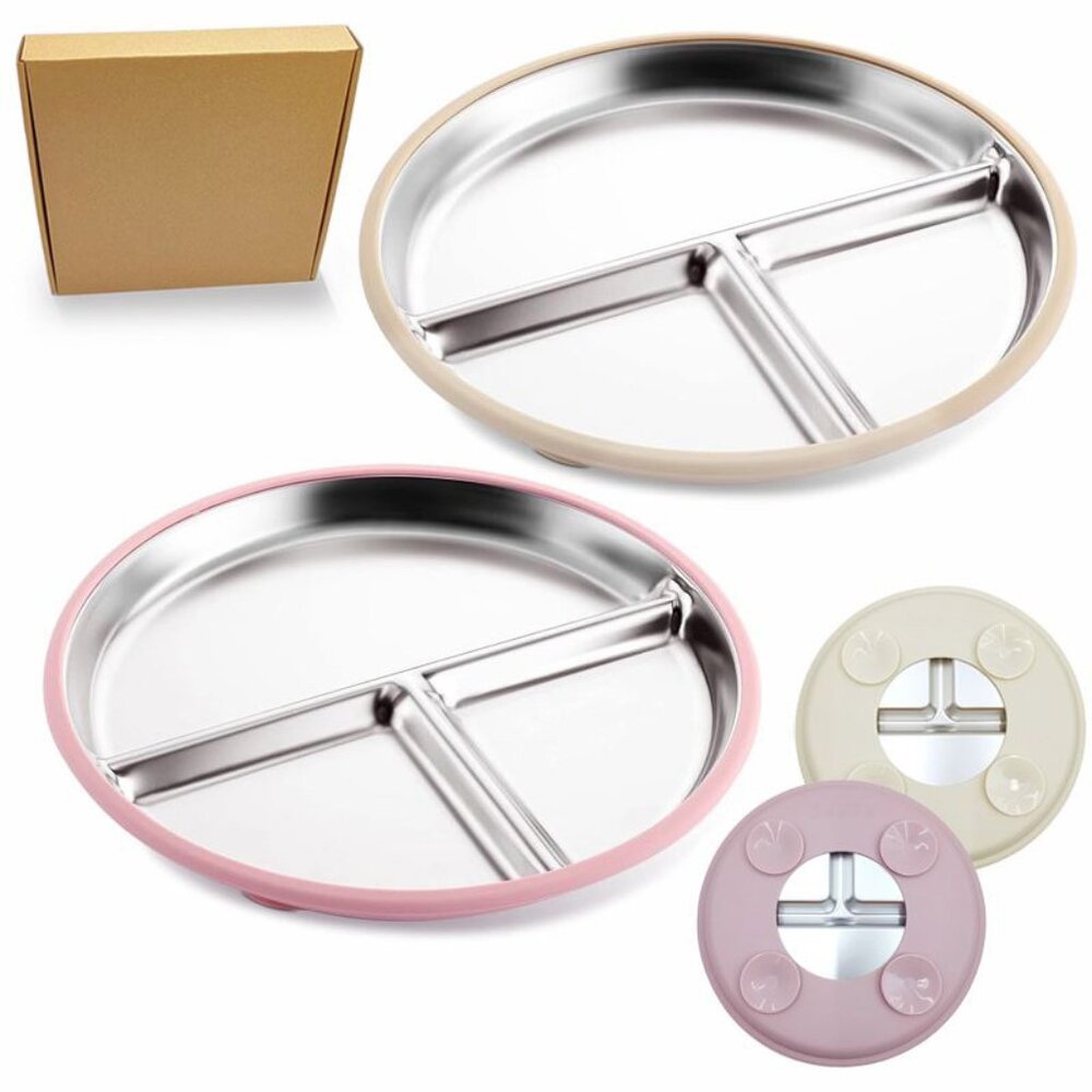 Stainless Steel Baby Plate with Suction, 9” Divided Toddler(1 Pair(Any Color)